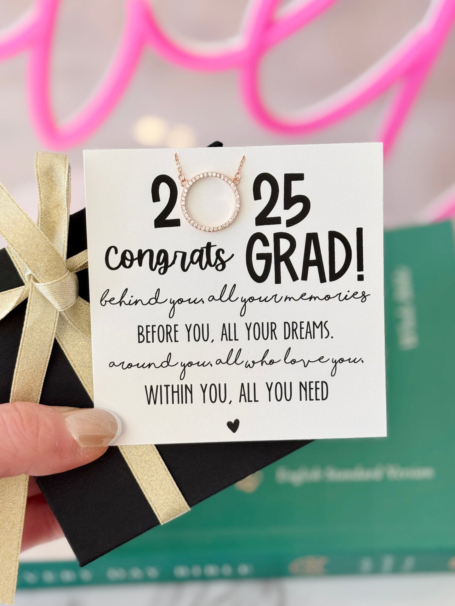 Congrats Grad 2025! Graduation Gift Circle Pendant Necklace, NON-TARNI Love Leigh Gift Co. Congrats Grad 2025! Graduation Gift Circle Pendant Necklace, NON-TARNI Love Leigh Gift Co.