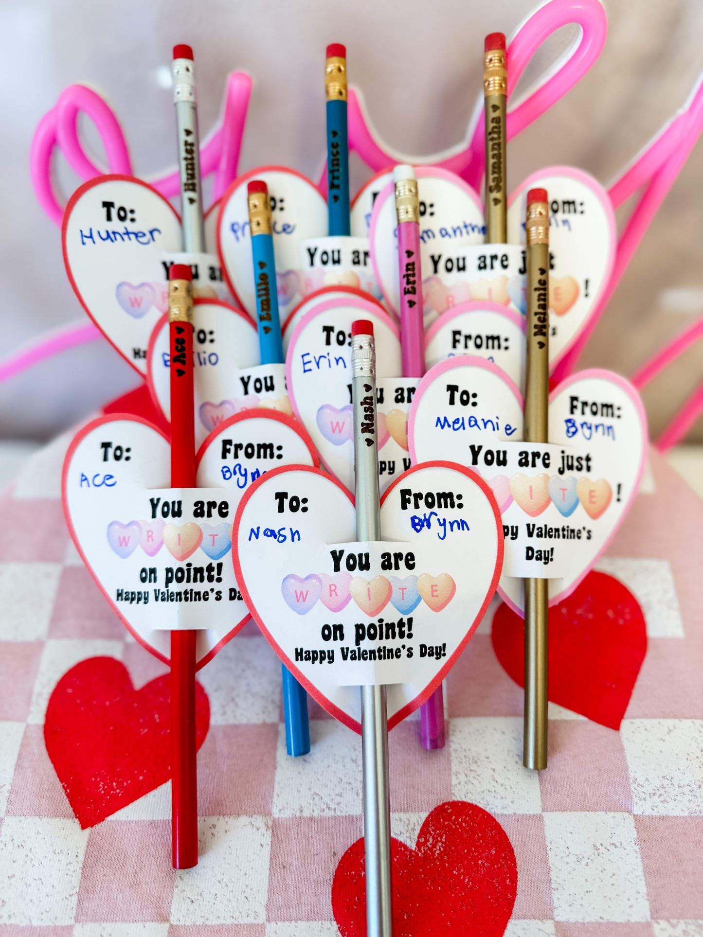 Class Valentine Gift! Personalized Engraved Name Pencil with Valentine Card!