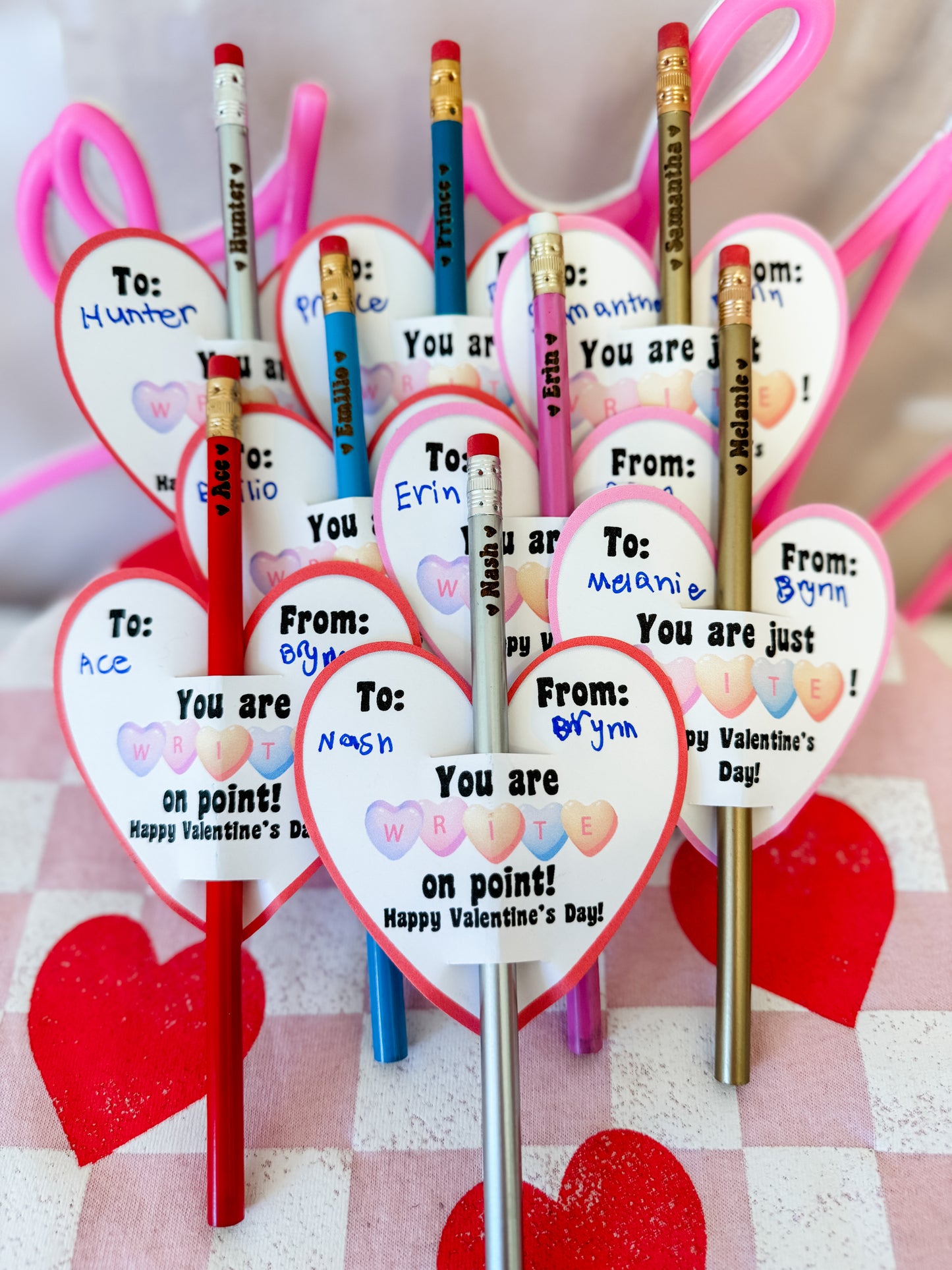 Class Valentine Gift! Personalized Engraved Name Pencil with Valentine Card!