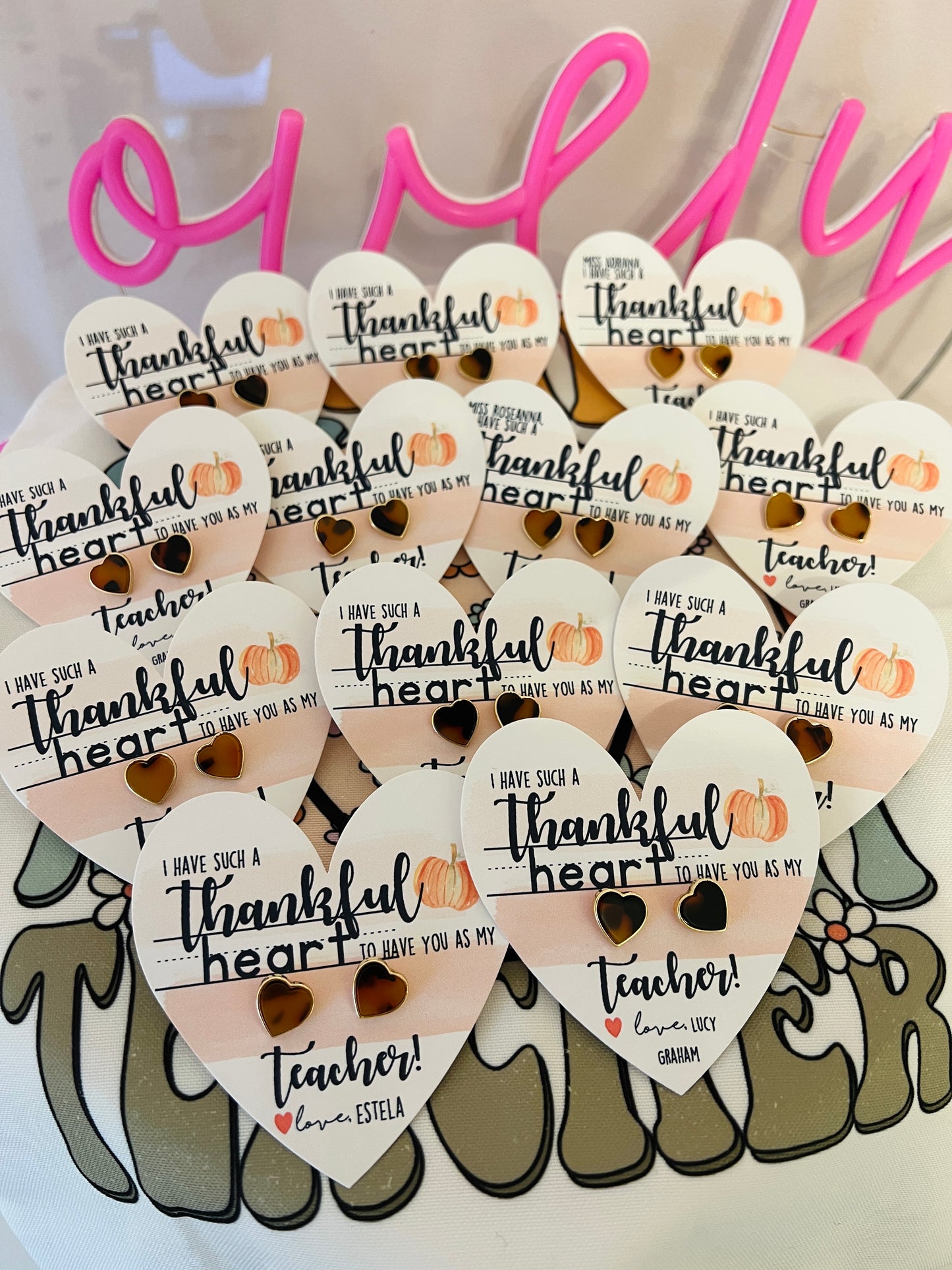 Thankful Heart Teacher Gift! Heart Studs! Non-Tarnish, box & ribbon included!