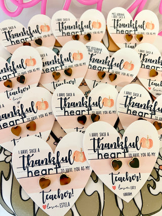 Thankful Heart Teacher Gift! Heart Studs! Non-Tarnish, box & ribbon included!