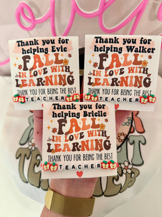 Fall in love with learning Teacher Apple bracelet Appreciation gift! Card, box & ribbon included!