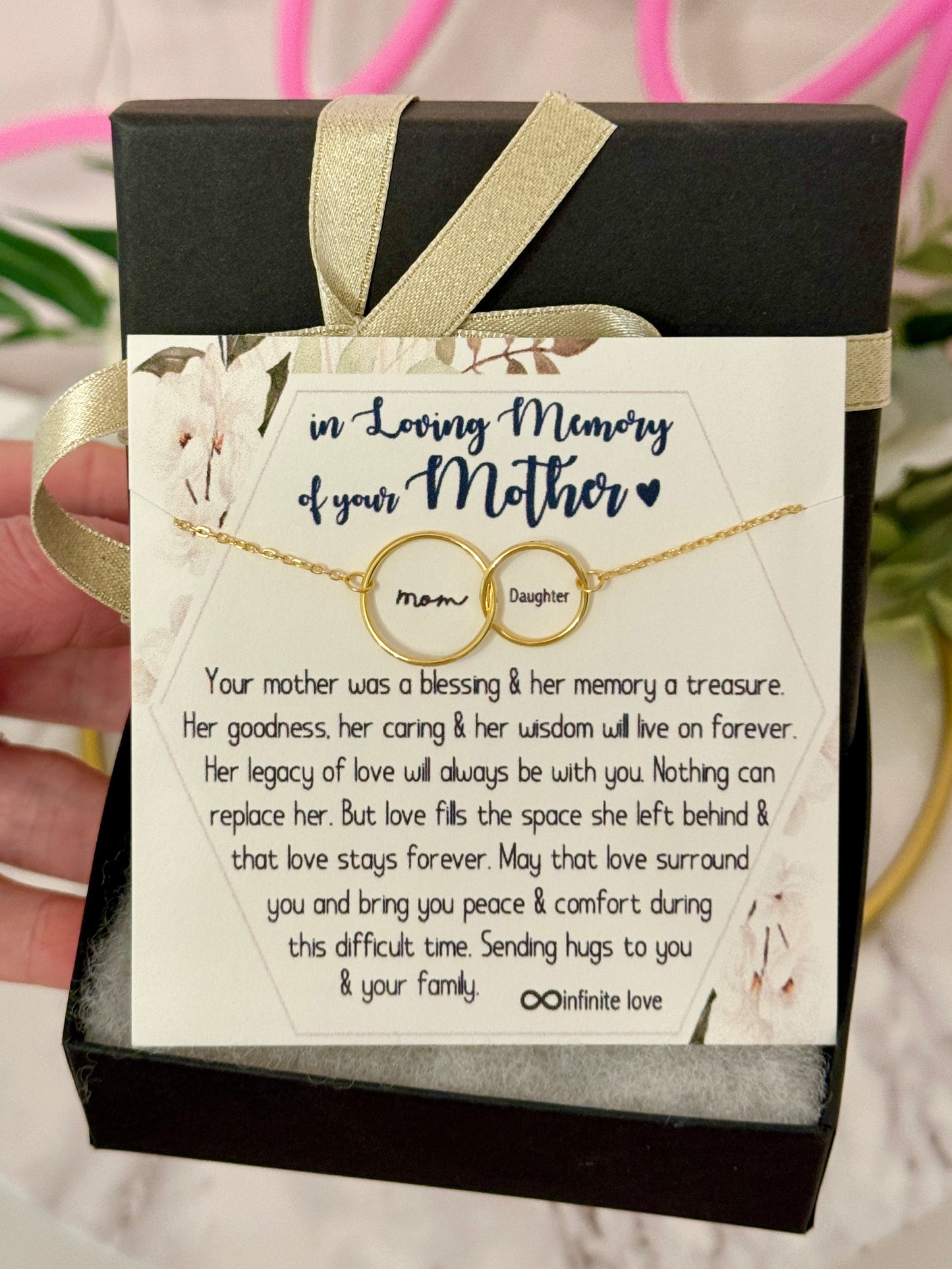 Sympathy loss of loved one Infinity necklace, NON-Tarnish, remembrance gift, loss of mother, Mother daughter necklace Box + ribbon included!