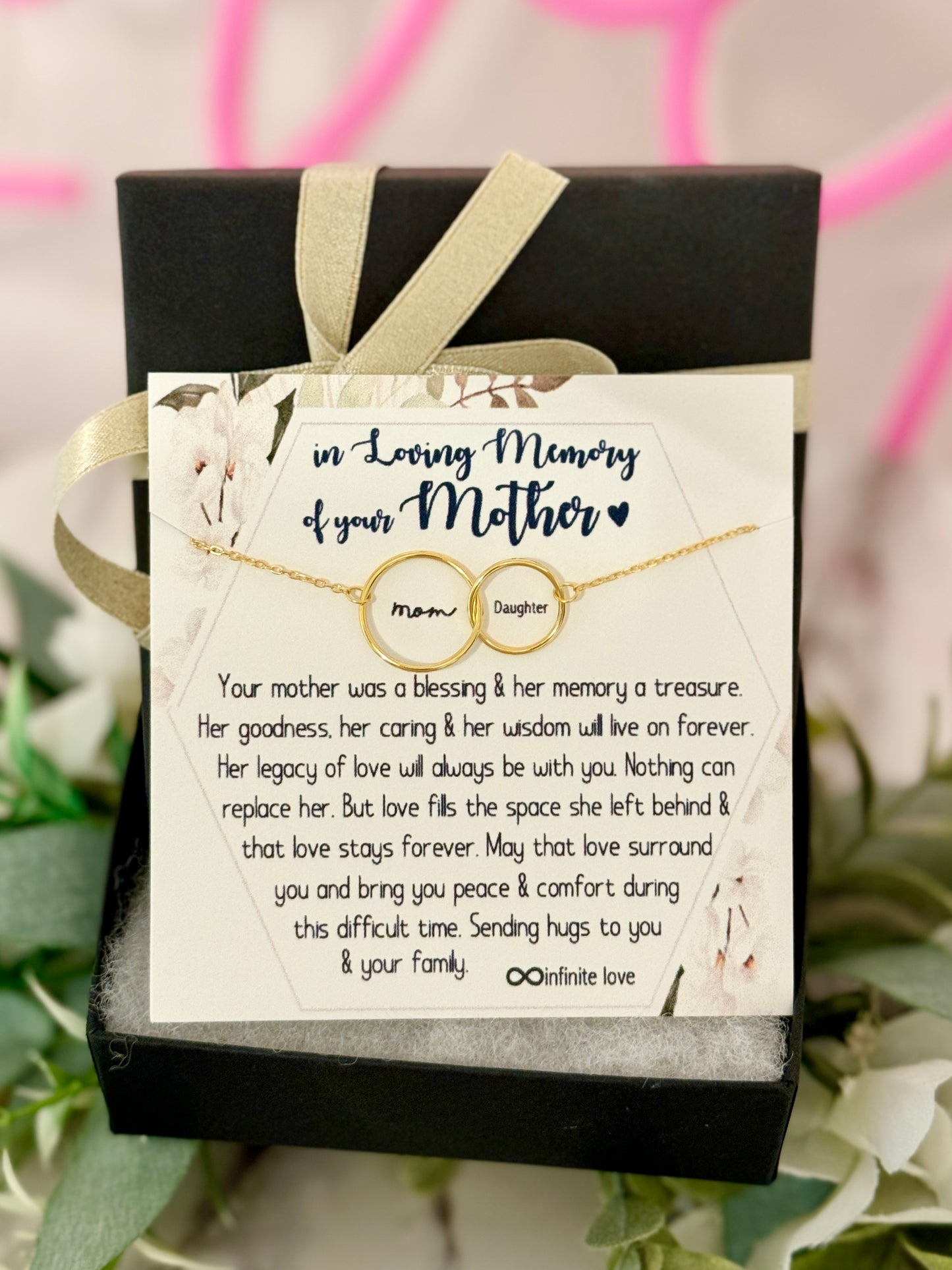 Sympathy loss of loved one Infinity necklace, NON-Tarnish, remembrance gift, loss of mother, Mother daughter necklace Box + ribbon included!