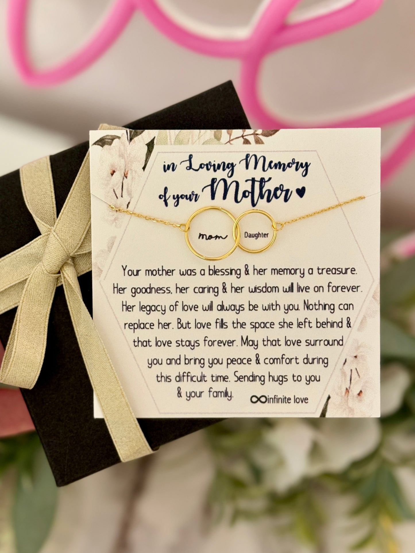 Sympathy loss of loved one Infinity necklace, NON-Tarnish, remembrance gift, loss of mother, Mother daughter necklace Box + ribbon included!