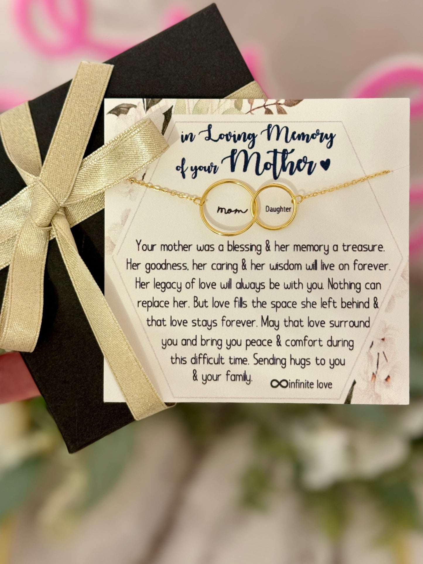 Sympathy loss of loved one Infinity necklace, NON-Tarnish, remembrance gift, loss of mother, Mother daughter necklace Box + ribbon included!