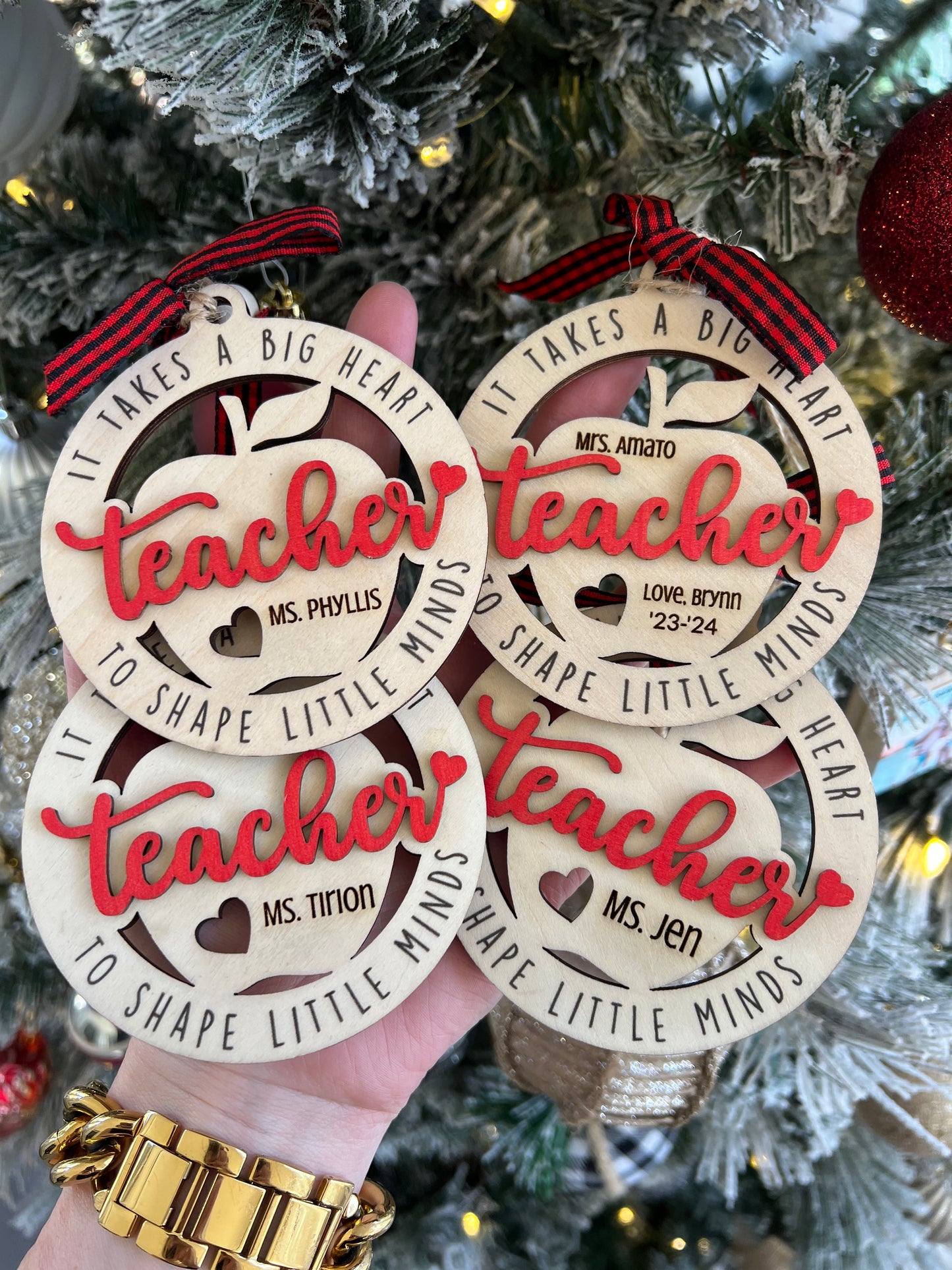 Teacher Ornament, 2024-2025 year, It takes a big heart to shape little minds, personalized with teacher name, from name & date