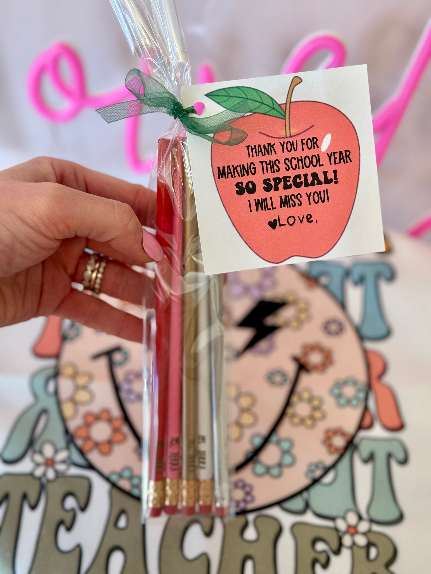 Engraved Pencils, End of Year Teacher Gift! Teacher Appreciation gift, personalized card with clear gift wrap! School staff thank you gift!
