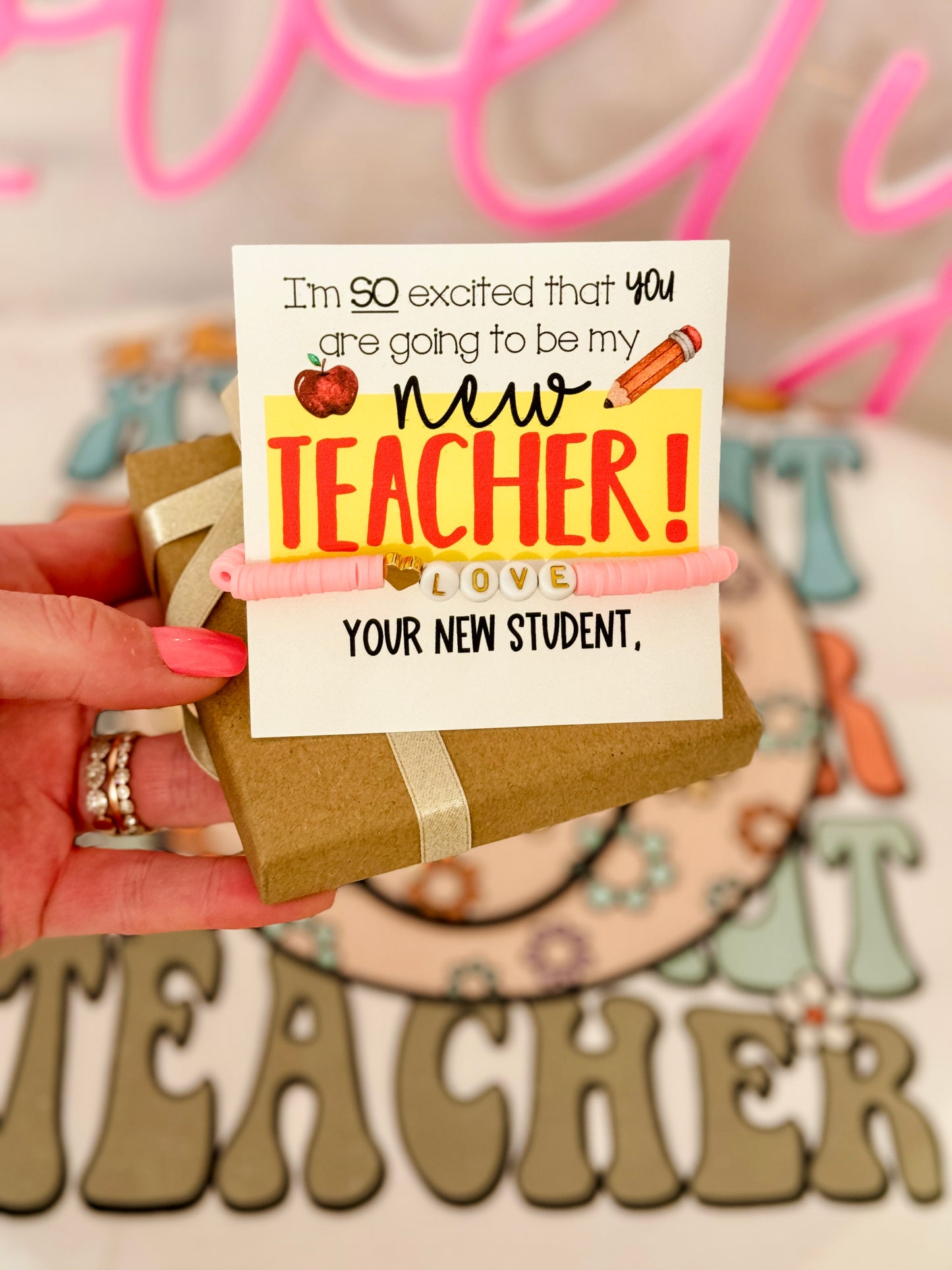 New Teacher! Back to School Love Bracelet! Card, box and ribbon included!