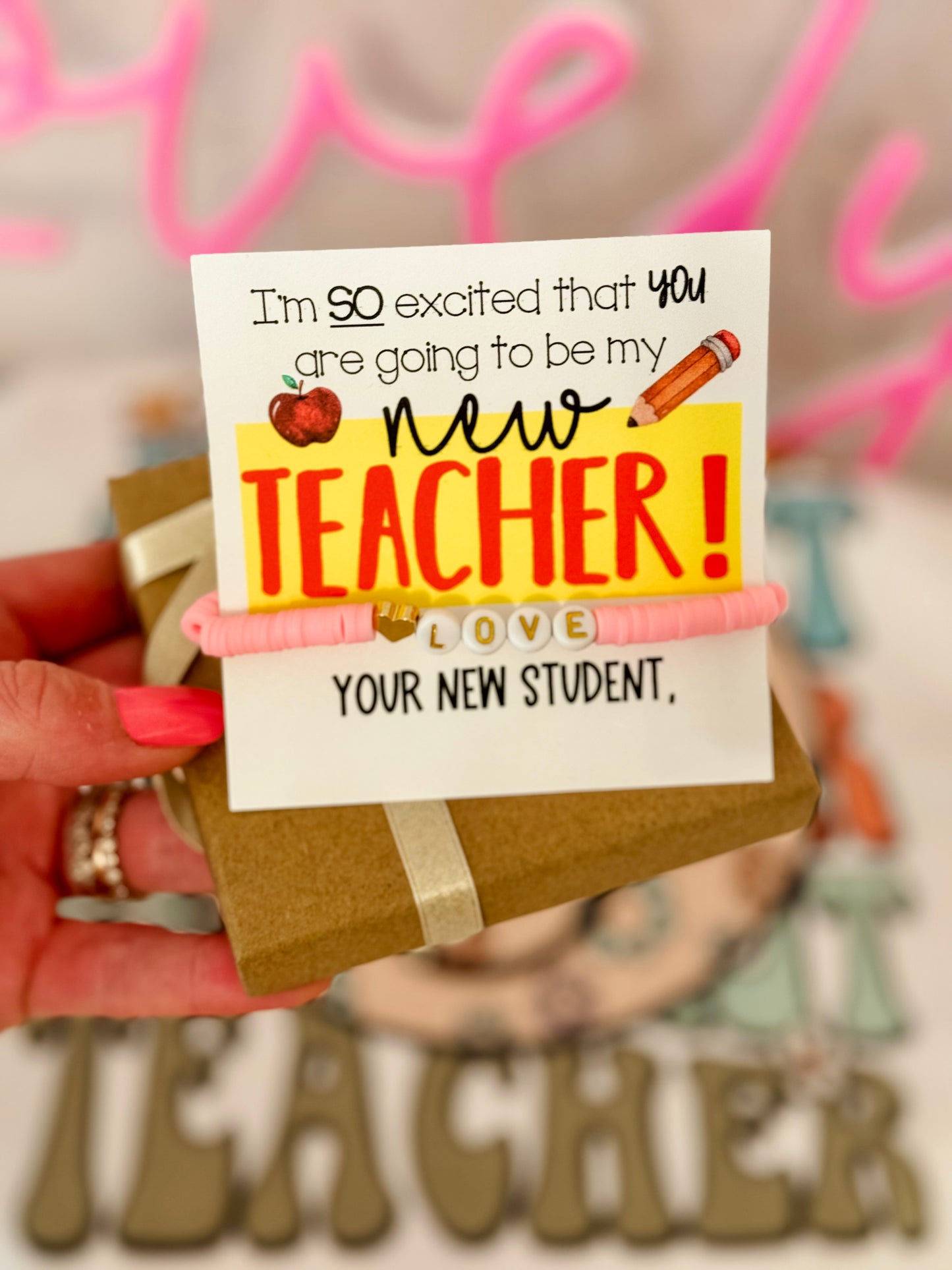 New Teacher! Back to School Love Bracelet! Card, box and ribbon included!