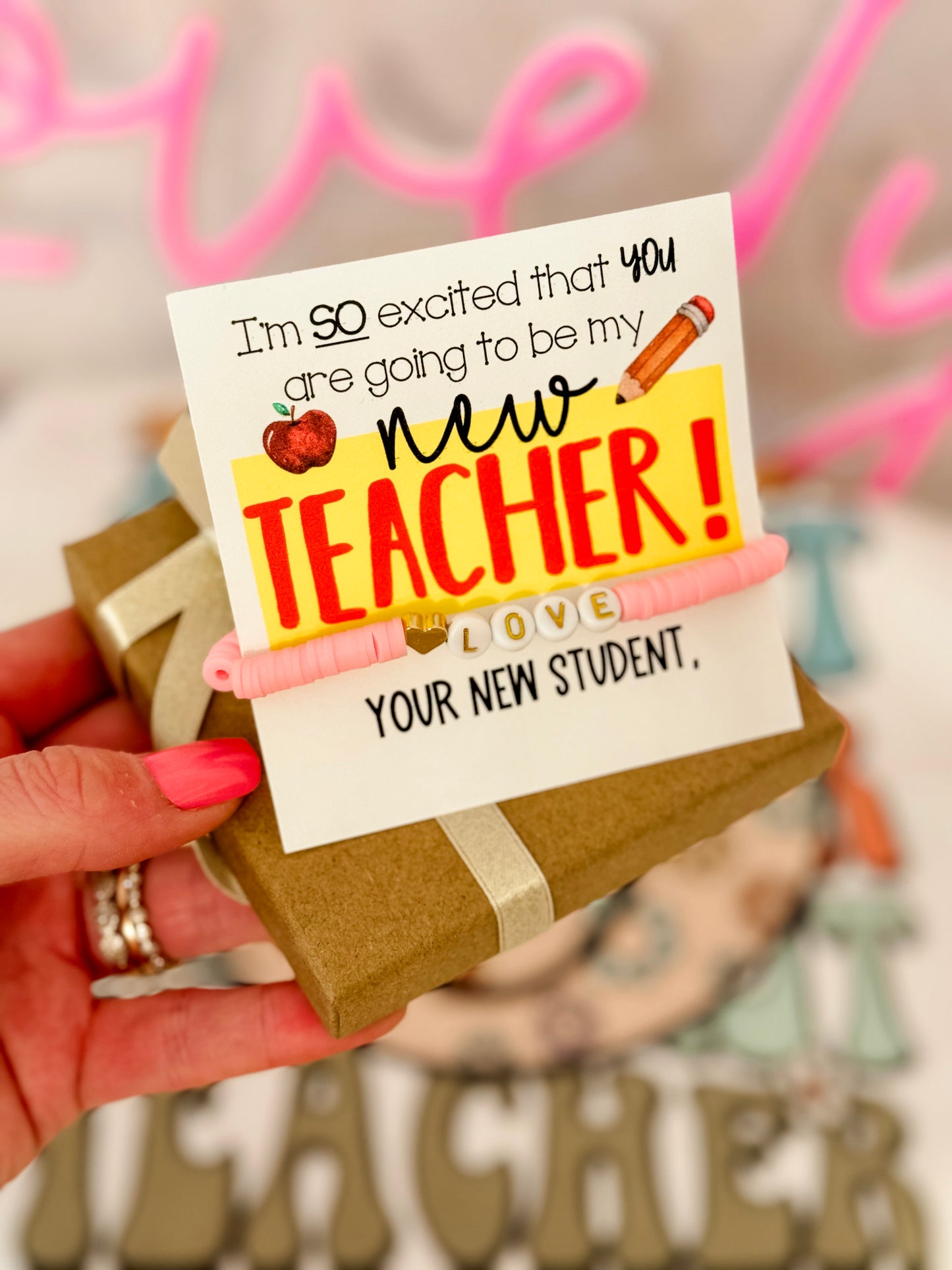 New Teacher! Back to School Love Bracelet! Card, box and ribbon included!