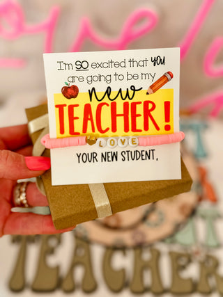 New Teacher! Back to School Love Bracelet! Card, box and ribbon included!