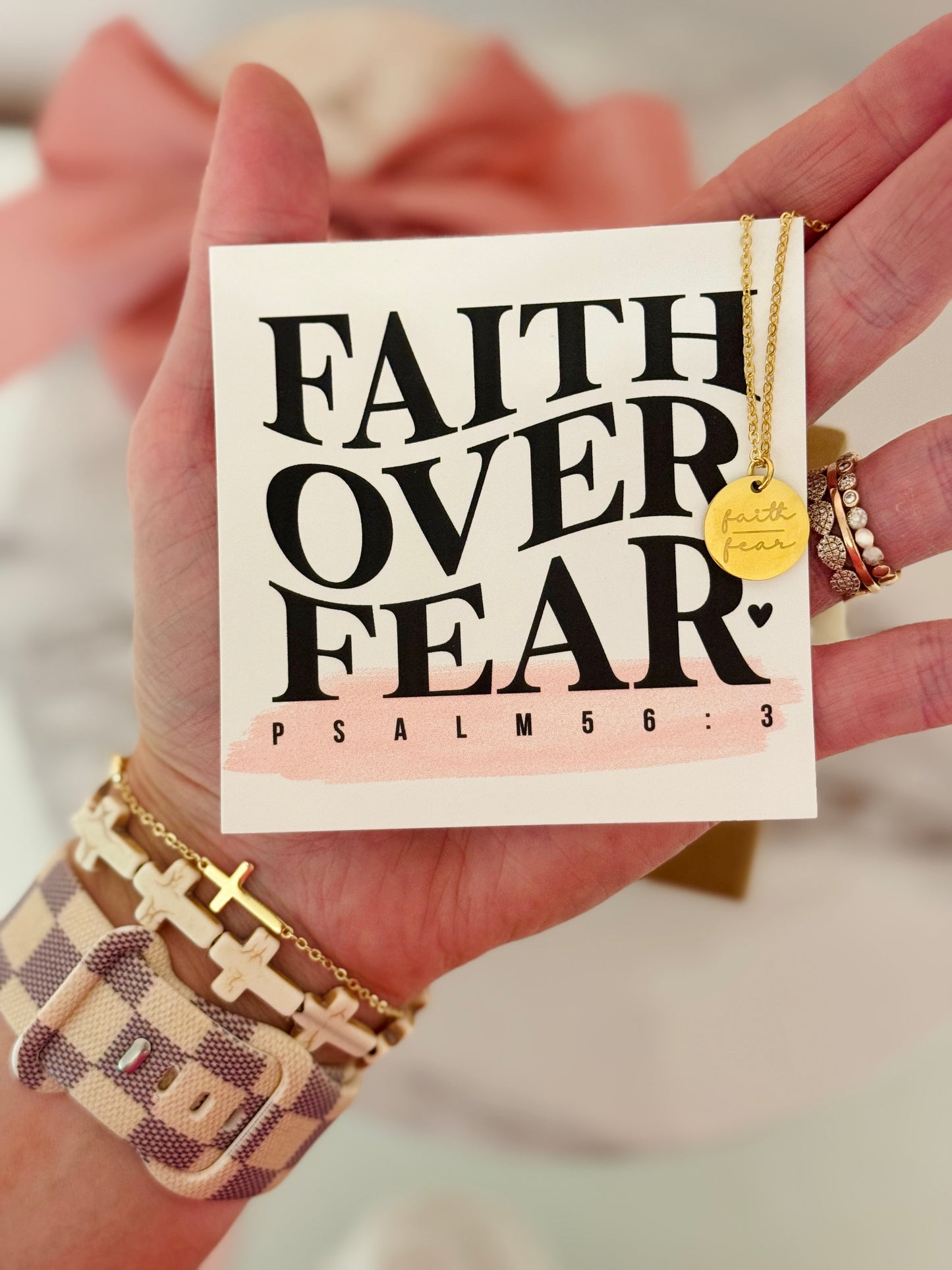 Faith Over Fear Gold, stainless steel, non-tarnish necklace with card, box & ribbon included!