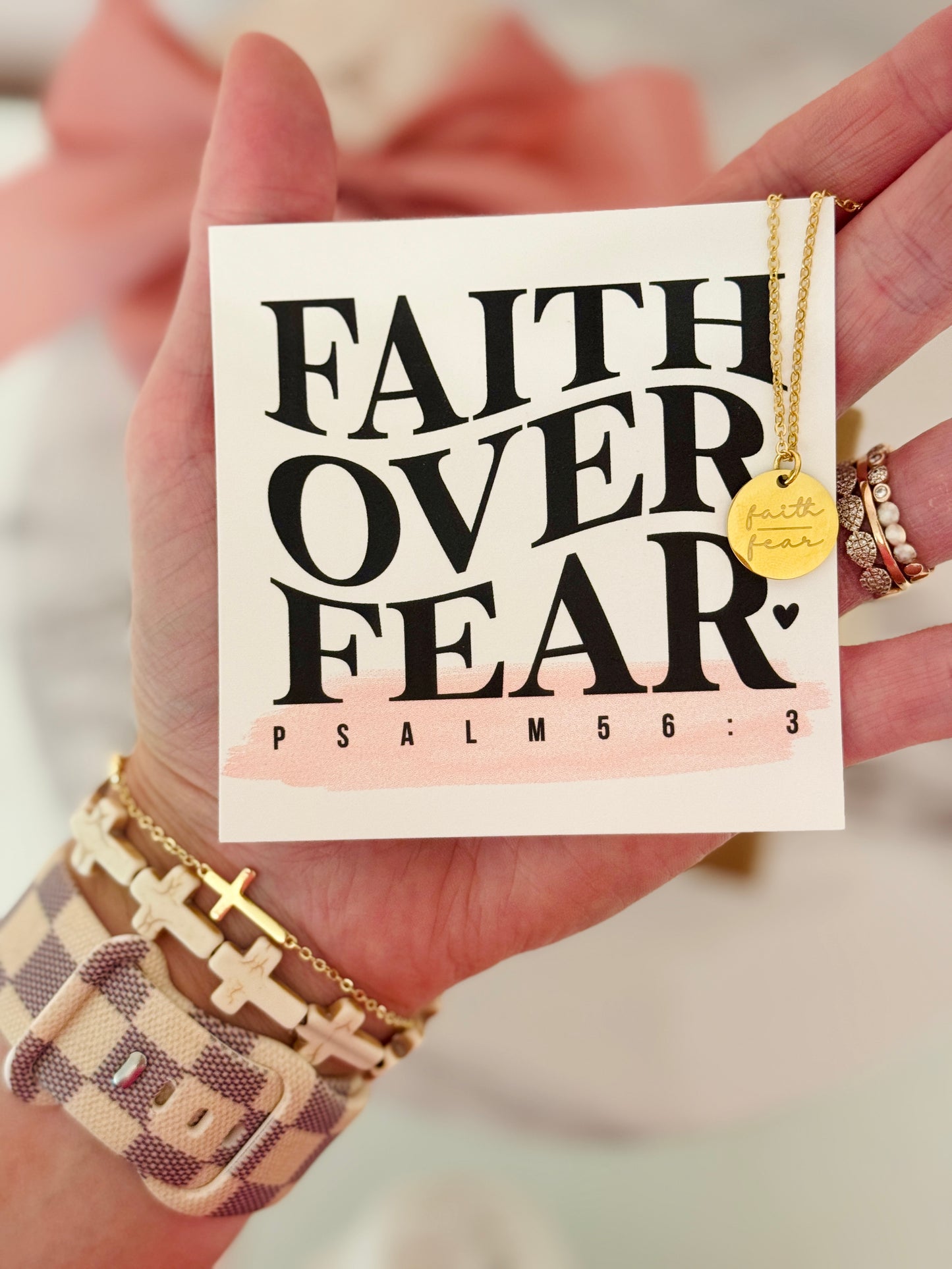 Faith Over Fear Gold, stainless steel, non-tarnish necklace with card, box & ribbon included!