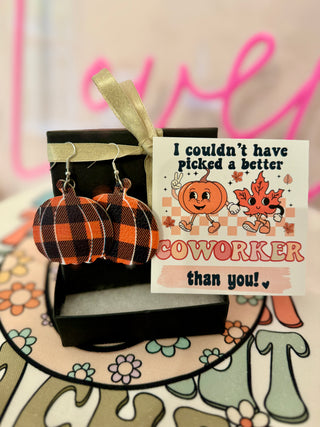 Fall Pumpkin Earrings for Coworker, card, box & ribbon included! Non-Tarnish! Over 5,000 5 STAR Reviews!