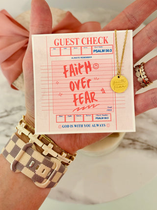 Faith Over Fear Gold stainless steel, non-tarnish necklace with card, box & ribbon included!