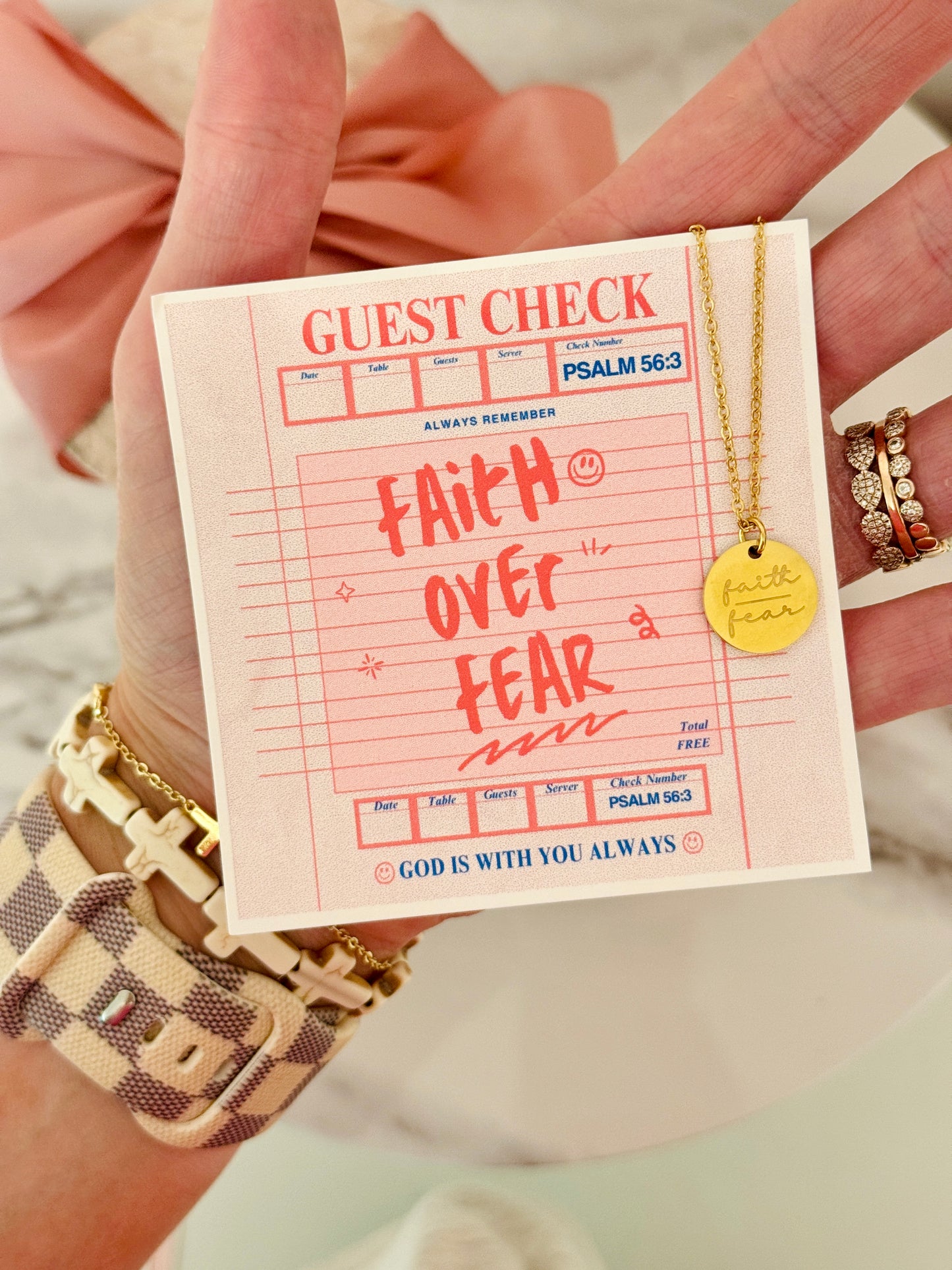 Faith Over Fear Gold stainless steel, non-tarnish necklace with card, box & ribbon included!