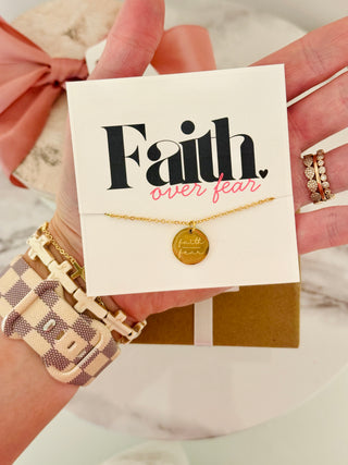 Faith Over Fear Gold Necklace, stainless steel, non-tarnish with card, box & ribbon included!