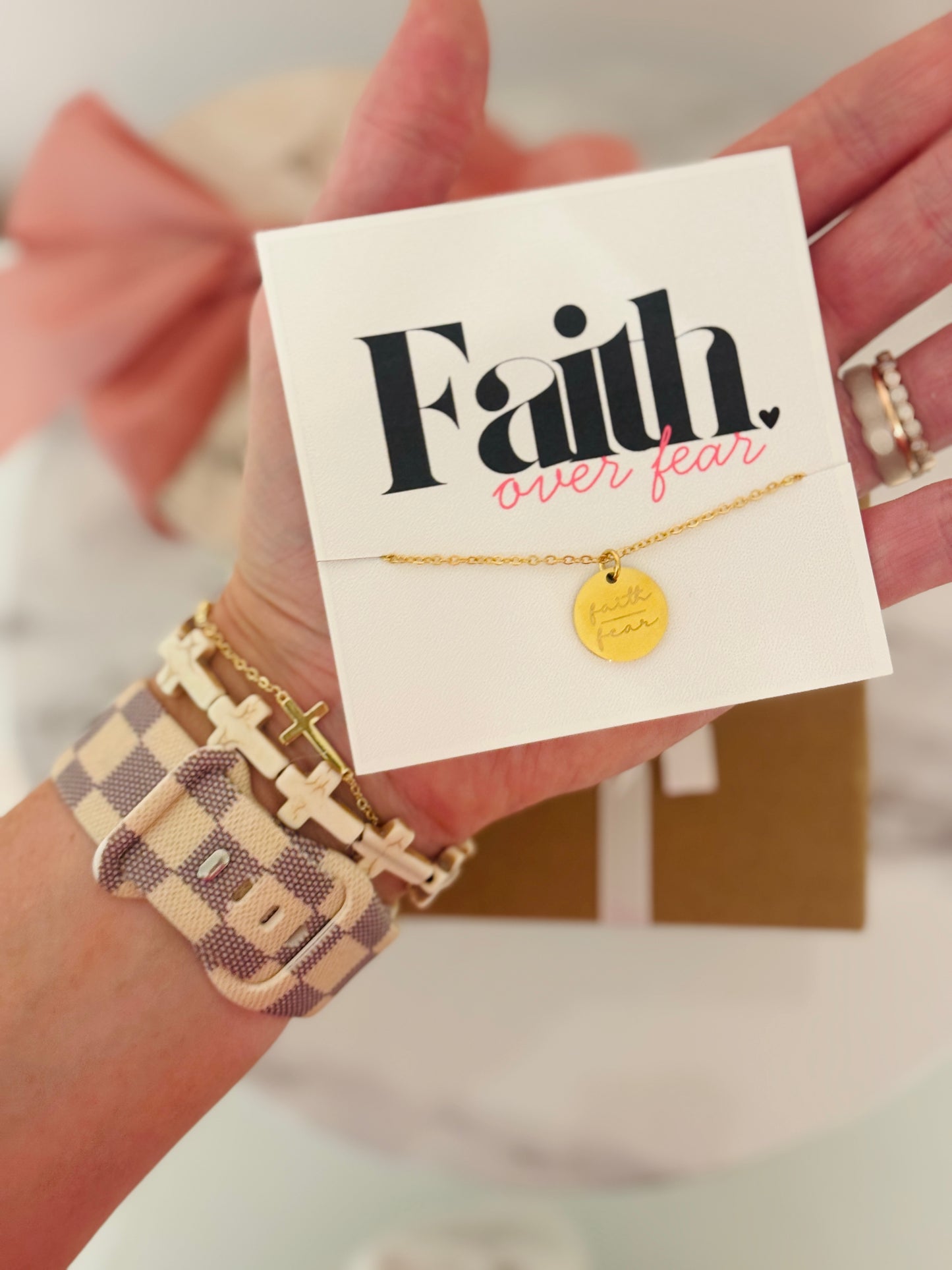Faith Over Fear Gold Necklace, stainless steel, non-tarnish with card, box & ribbon included!