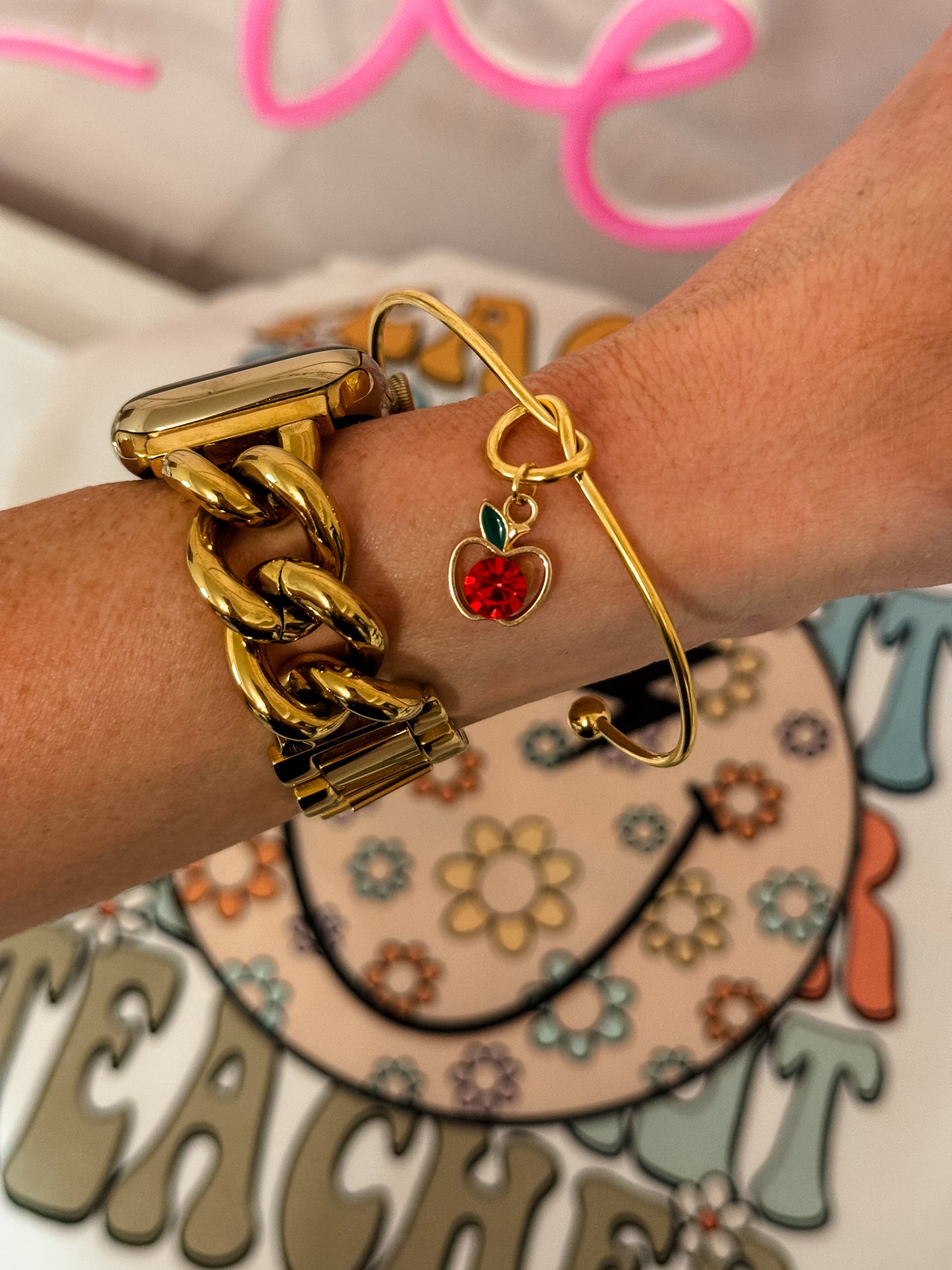 I can KNOT wait for YOU to be my teacher! Knot bangle with apple charm, card, box & ribbon!