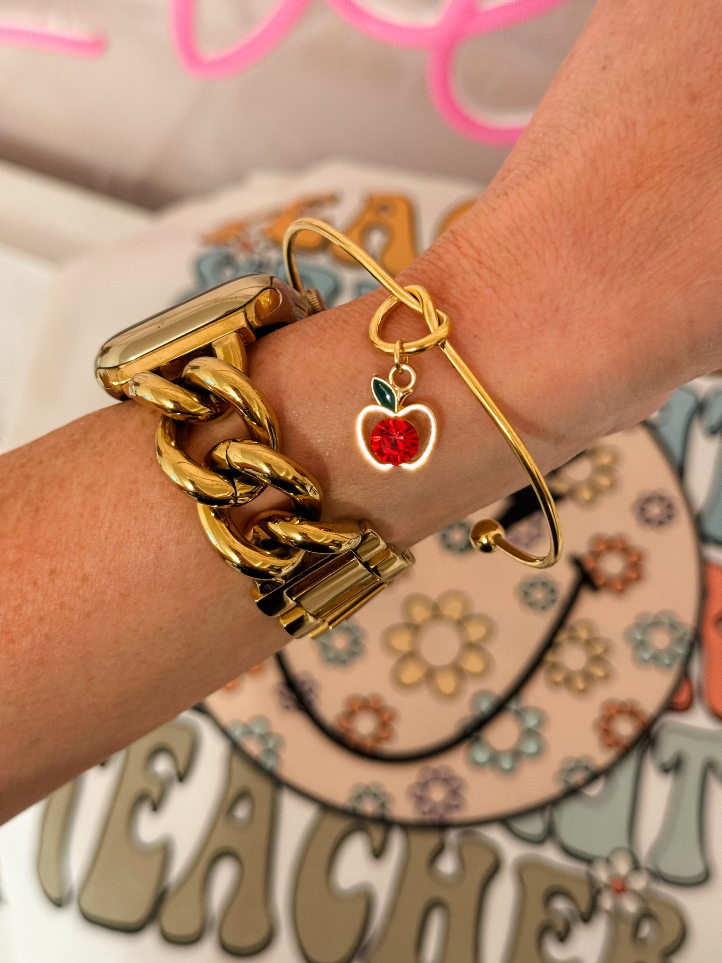 I can KNOT wait for YOU to be my teacher! Knot bangle with apple charm, card, box & ribbon!