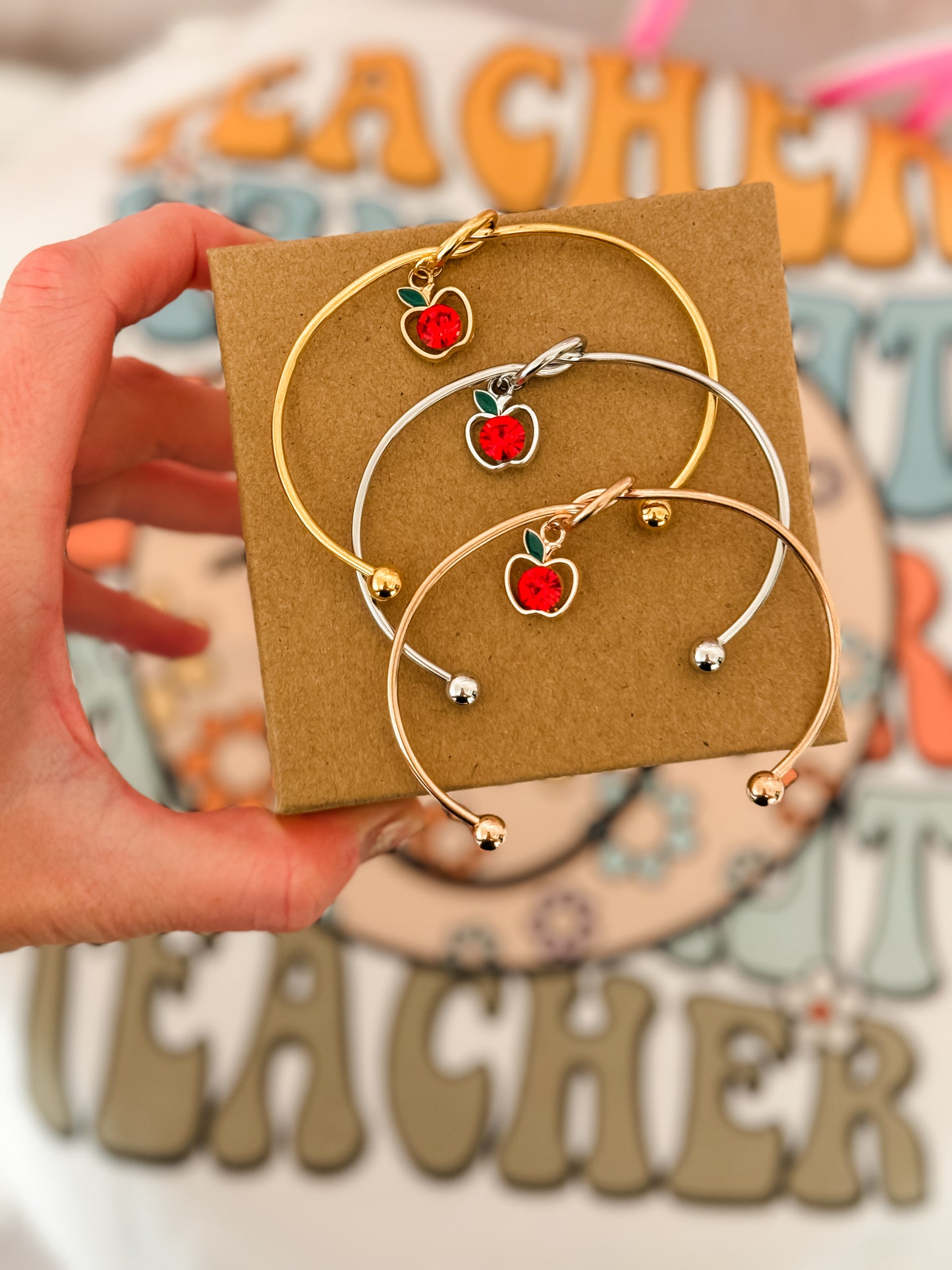 Teacher Appreciation End of Year Teacher Gift Knot Bangle! NON-TARNISH, Personalized card, bangle, box & ribbon included too!
