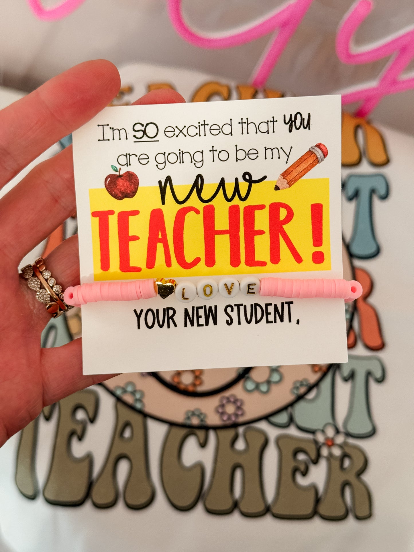 New Teacher! Back to School Love Bracelet! Card, box and ribbon included!