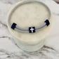 Make Heaven Crowded Cross Bracelet, Gray corded, black and white cross with card, box & ribbon included!