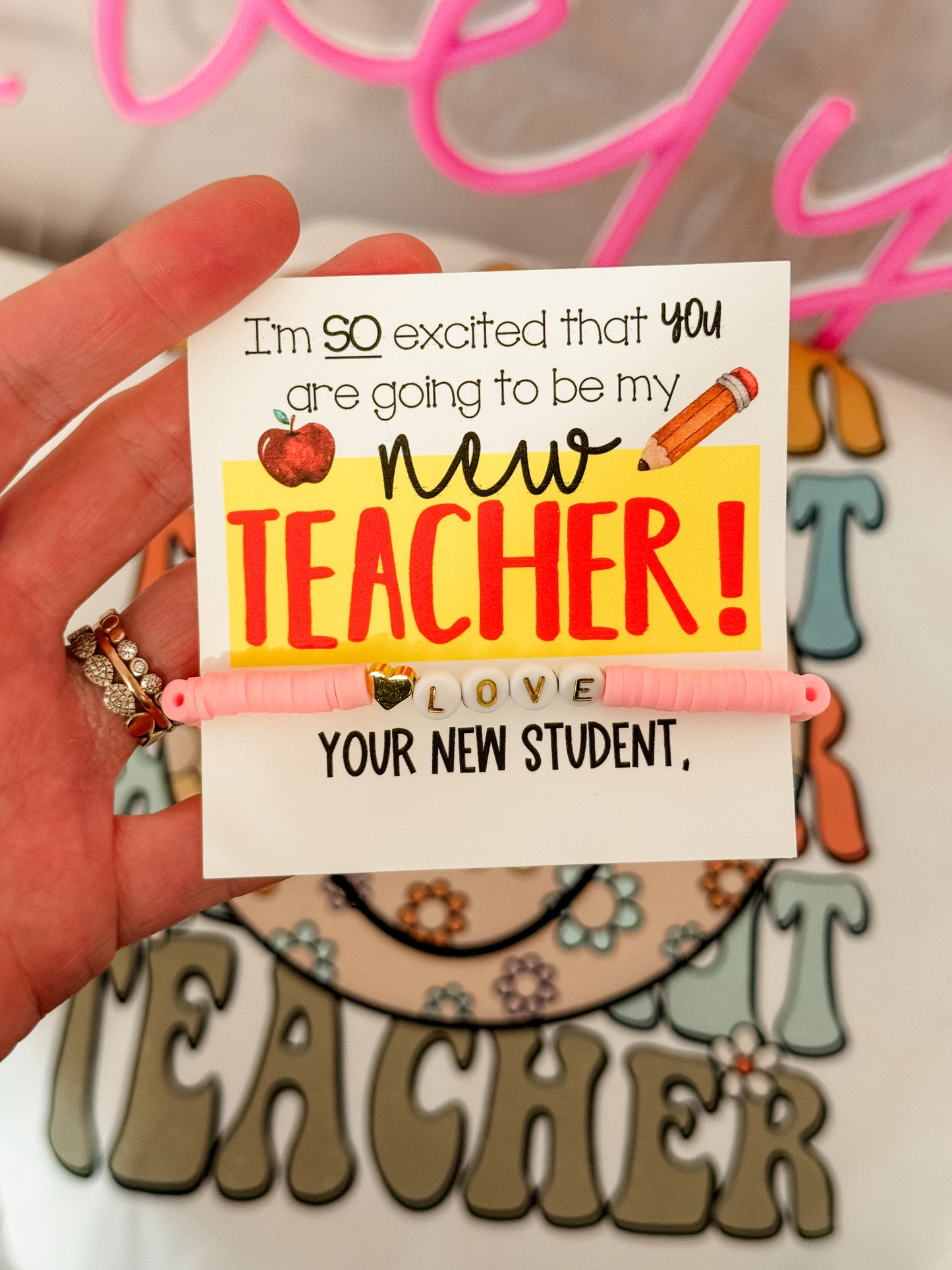 New Teacher! Back to School Love Bracelet! Card, box and ribbon included!