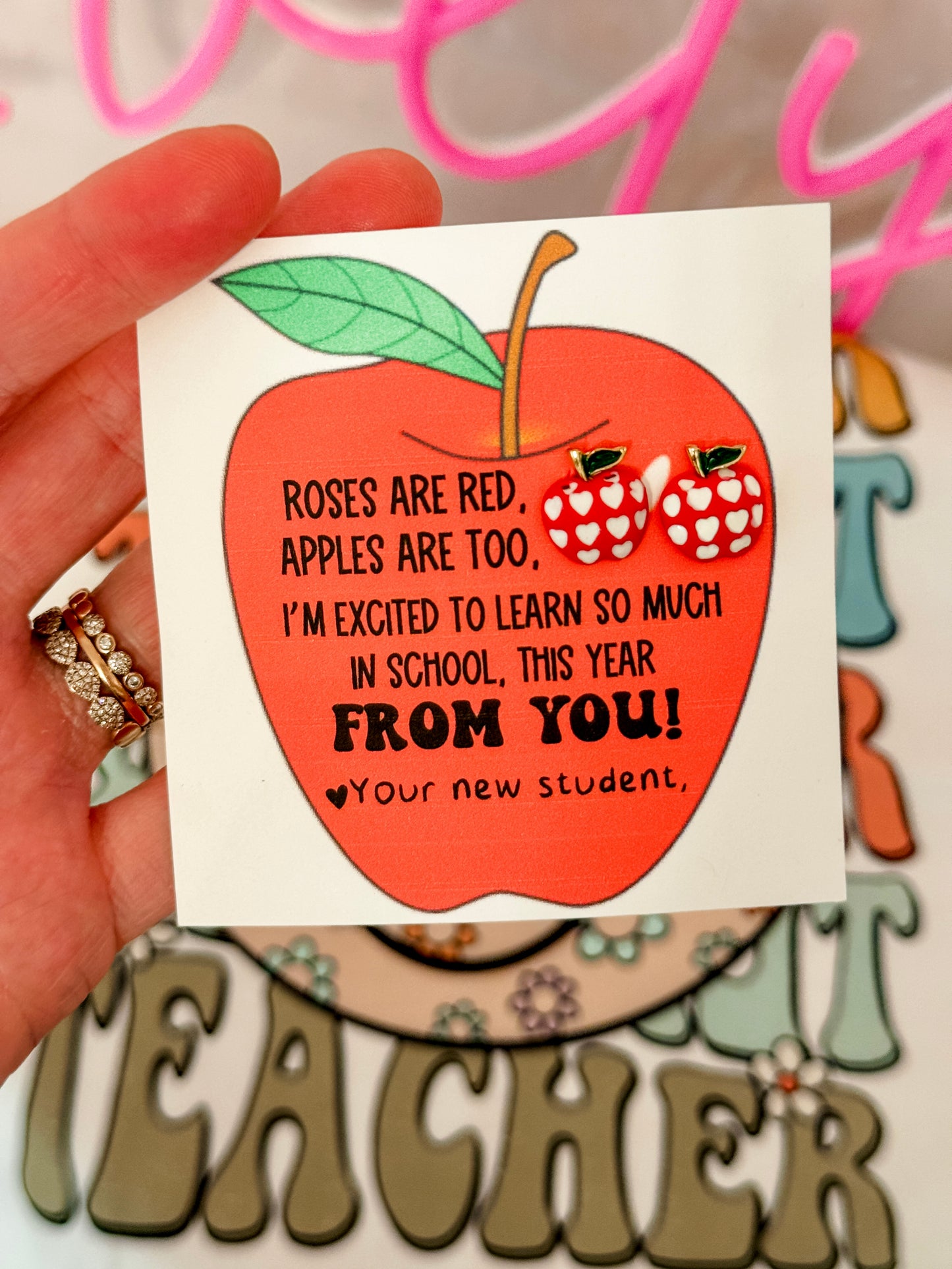 Back to school teacher gift! Adorable Apple Earrings, card, box & ribbon included!