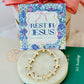 Rest in Jesus marble stone cross bracelet, card, box & ribbon included!