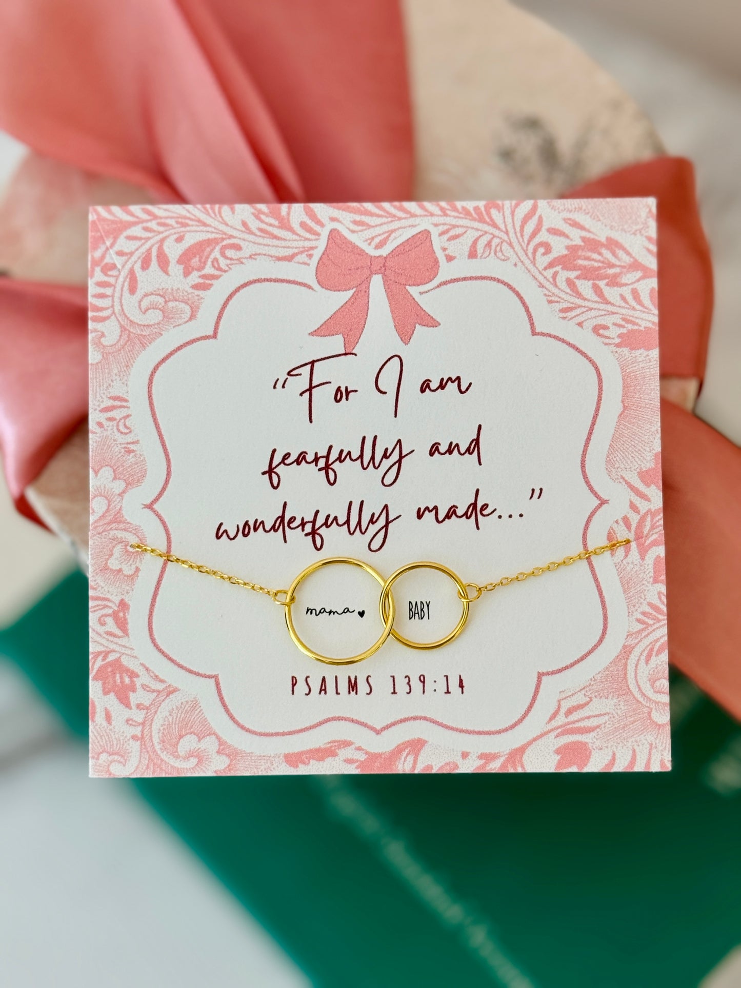 Pink! For I am Fearfully & Wonderfully Made, New Mom Infinity Necklace- Non-Tarnish!
