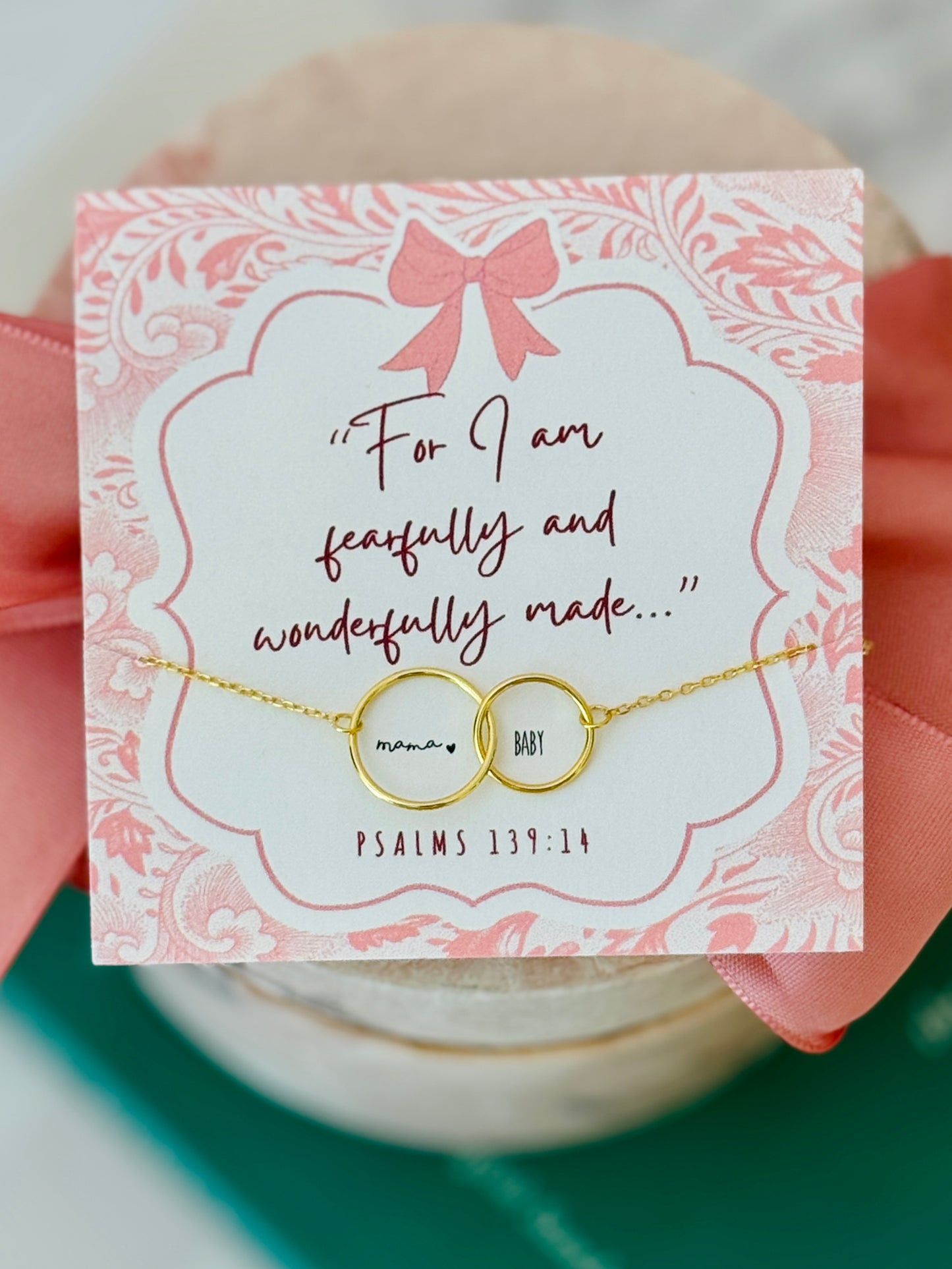 Pink! For I am Fearfully & Wonderfully Made, New Mom Infinity Necklace- Non-Tarnish!