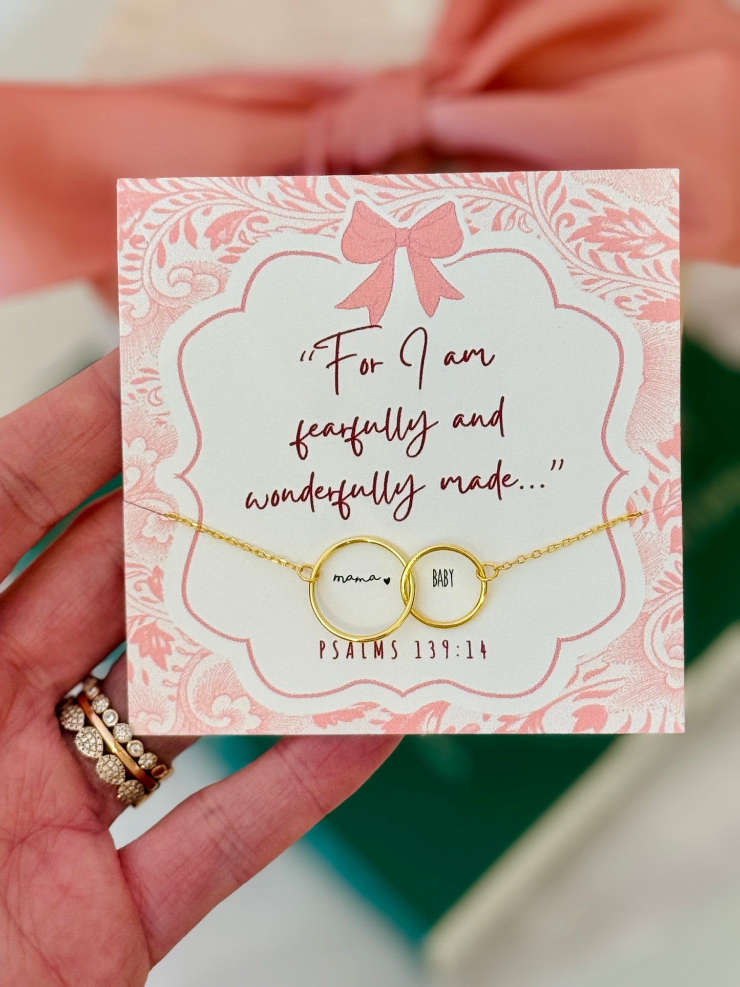 Pink! For I am Fearfully & Wonderfully Made, New Mom Infinity Necklace- Non-Tarnish!
