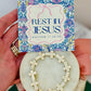 Rest in Jesus marble stone cross bracelet, card, box & ribbon included!