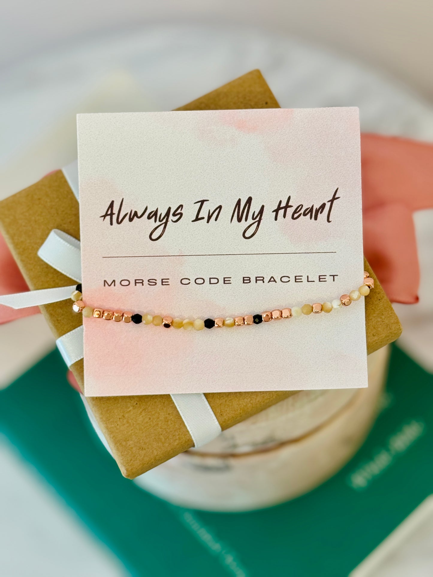Always in my Heart, Morse Code Bracelet, Encouragement gift, non-tarnish, box & ribbon included!