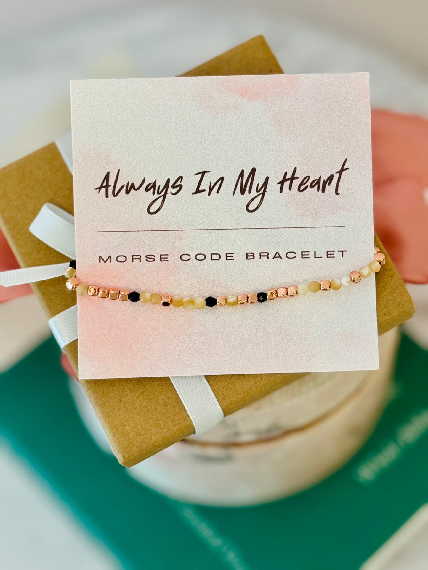 Always in my Heart, Morse Code Bracelet, Encouragement gift, non-tarnish, box & ribbon included!