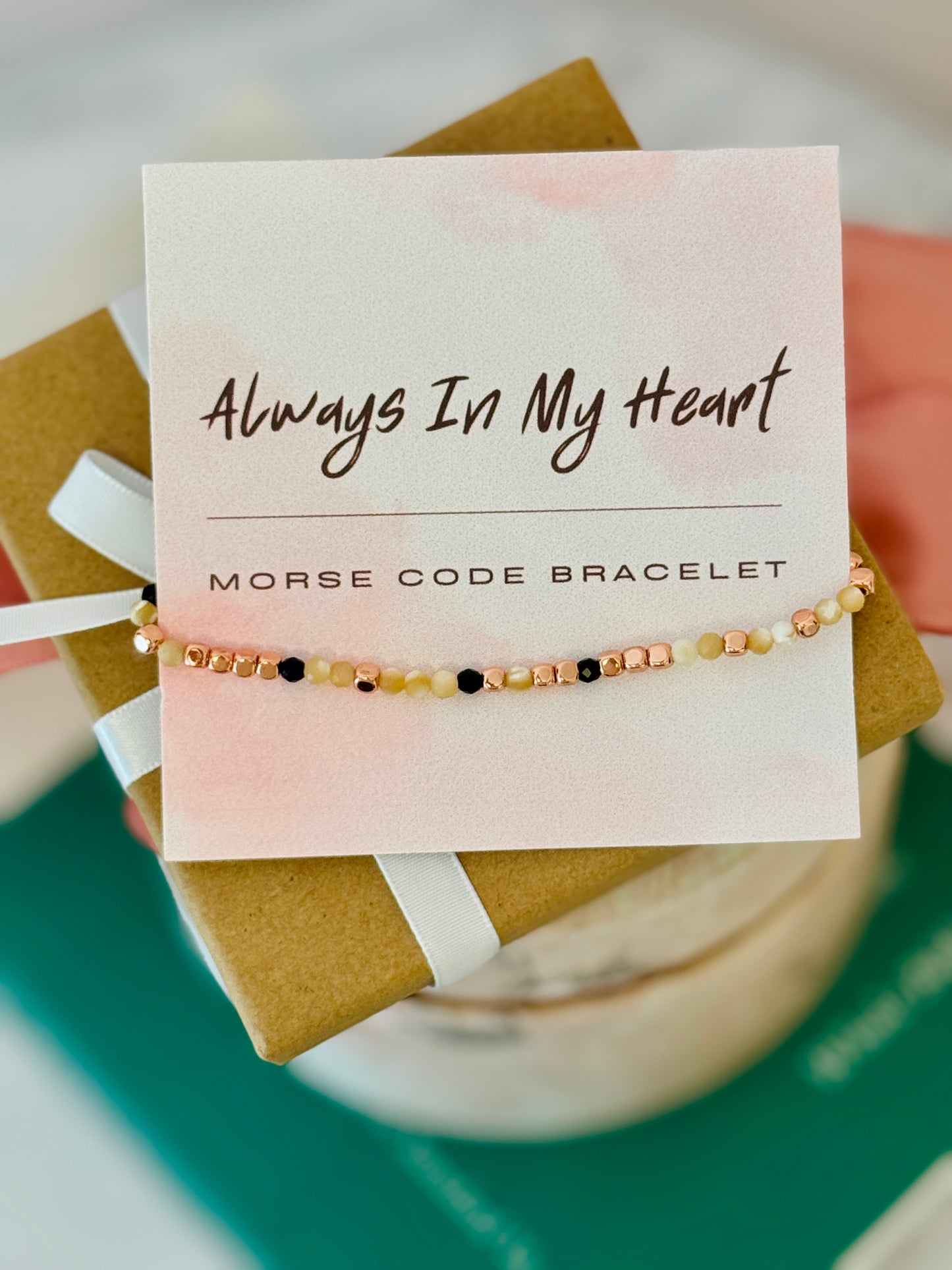 Always in my Heart, Morse Code Bracelet, Encouragement gift, non-tarnish, box & ribbon included!