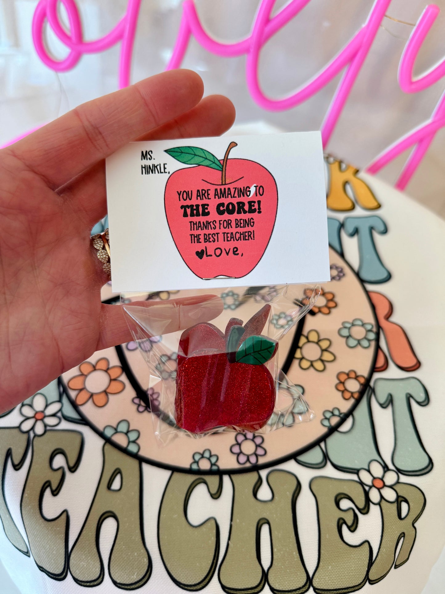 Adorable Apple Acrylic Hair Claw Clip! Teacher Appreciation End of year gift, personalized card with clear gift wrap included! Teacher Gift!