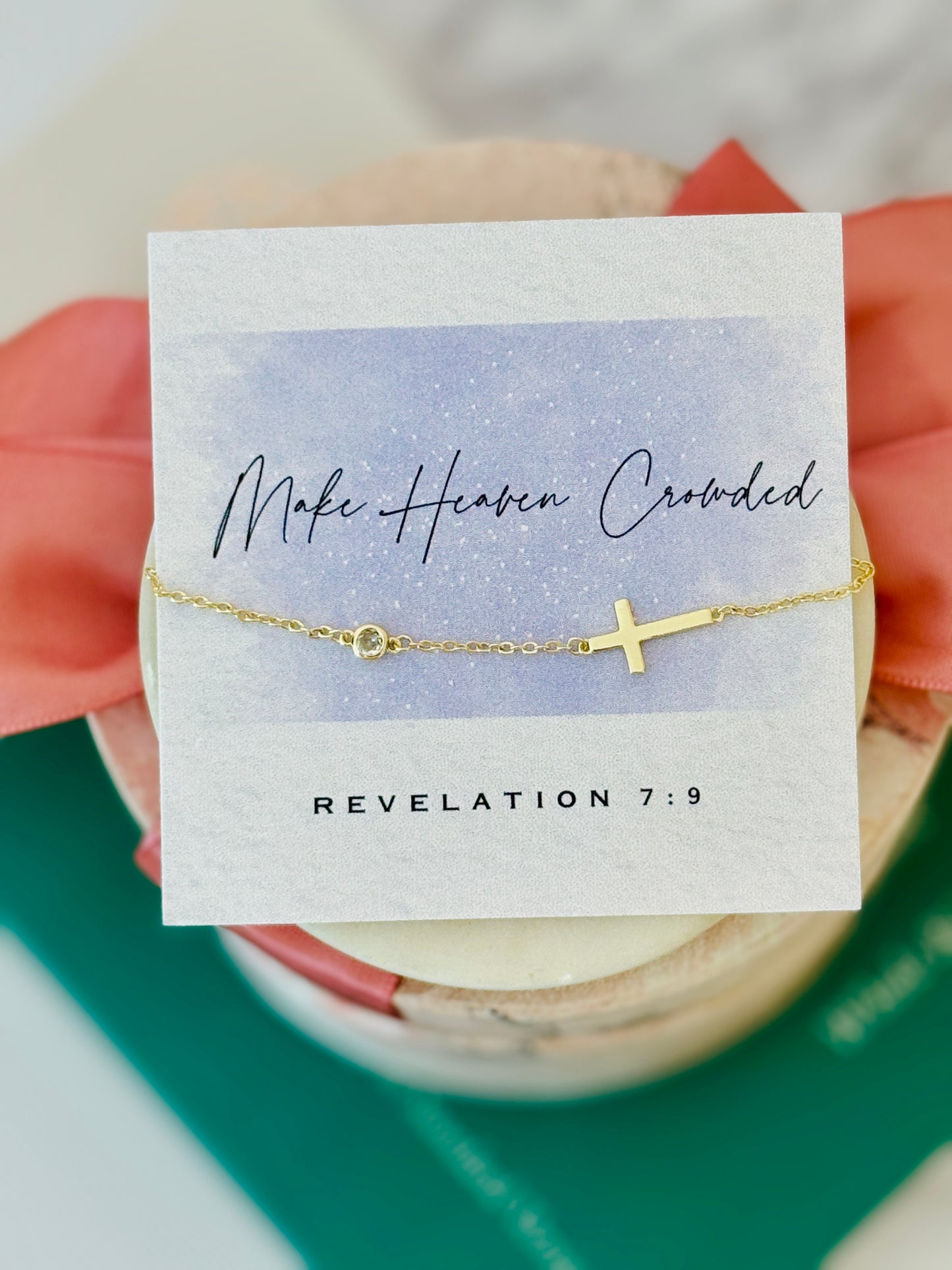 Make Heaven Crowded, Gold Cross Bracelet, Non-Tarnish, Card, Box & ribbon included!
