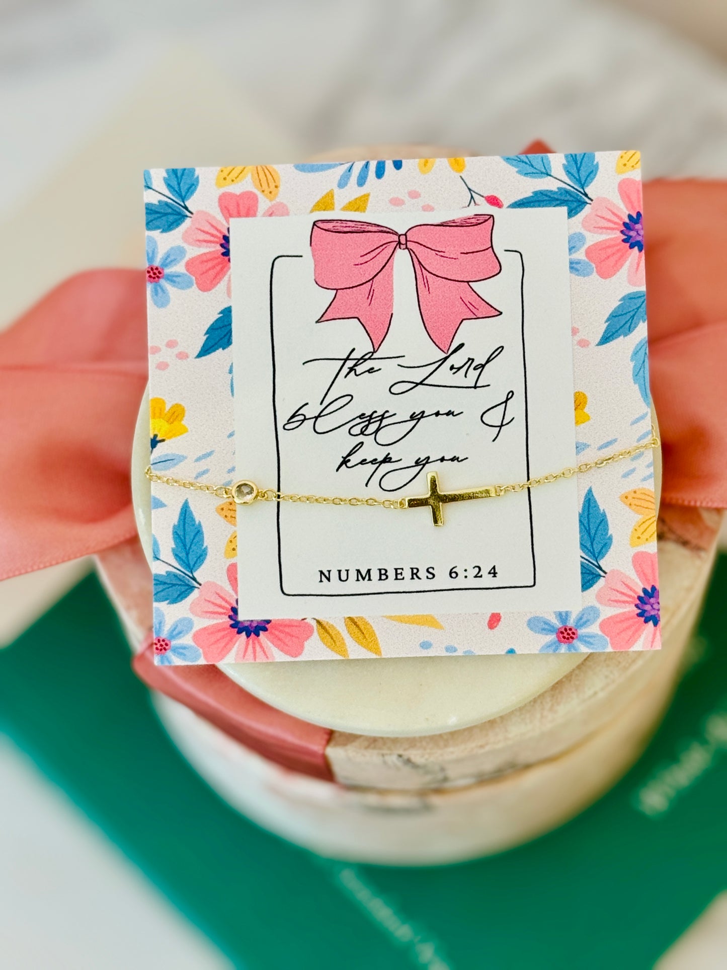 The Lord Bless you & Keep You, Gold Cross Bracelet, Non-Tarnish, Box & Ribbon included!