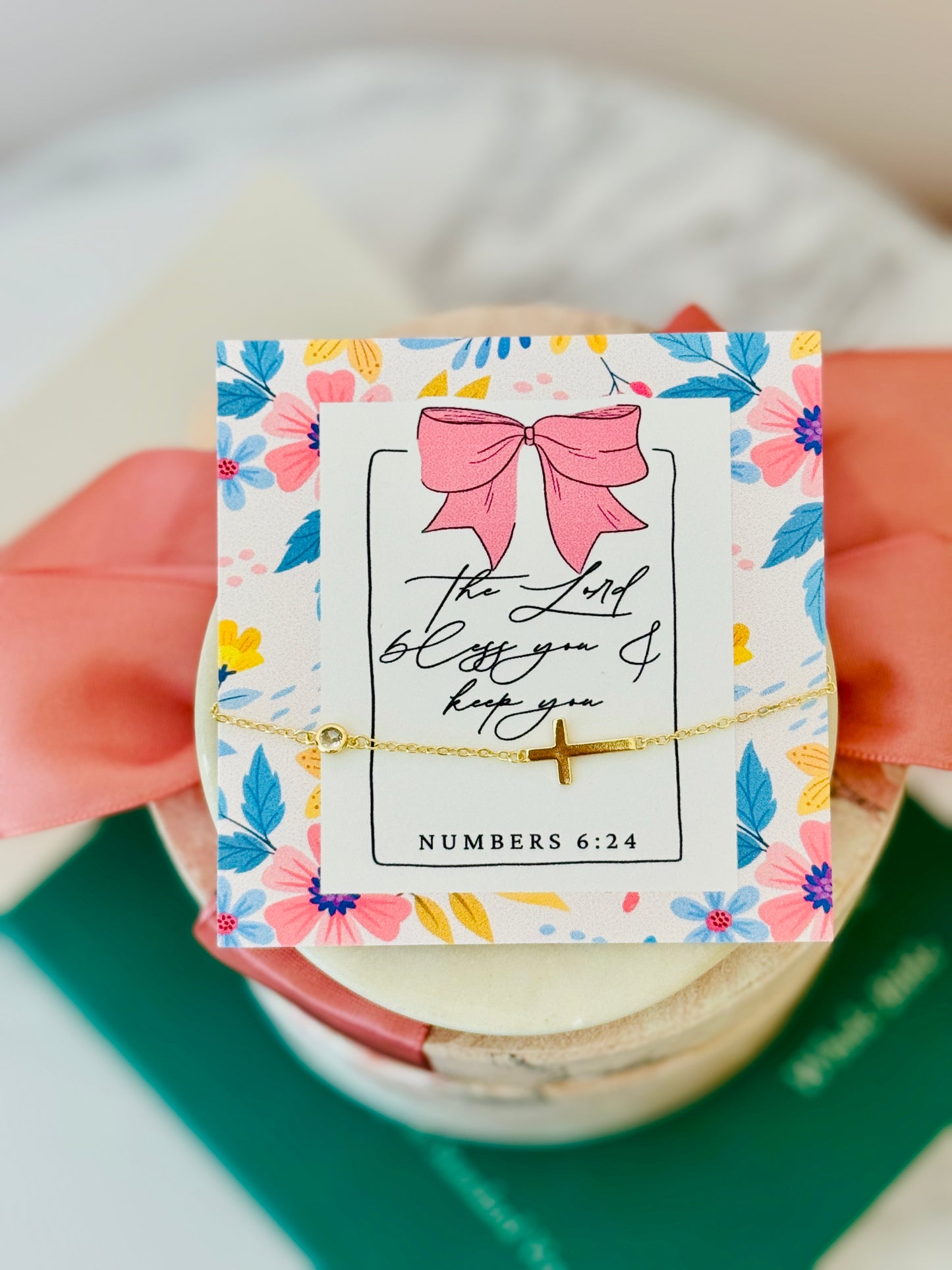 The Lord Bless you & Keep You, Gold Cross Bracelet, Non-Tarnish, Box & Ribbon included!