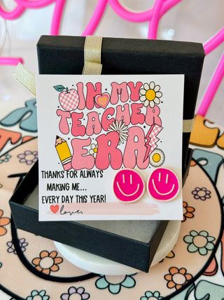 Smile Earrings! Thanks for making me smile this year Teacher Appreciation End of year gift, box+ ribbon included! In my Teacher Era!