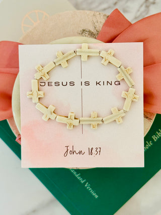 Jesus is King, Marble cross bracelet, box, card & ribbon included!