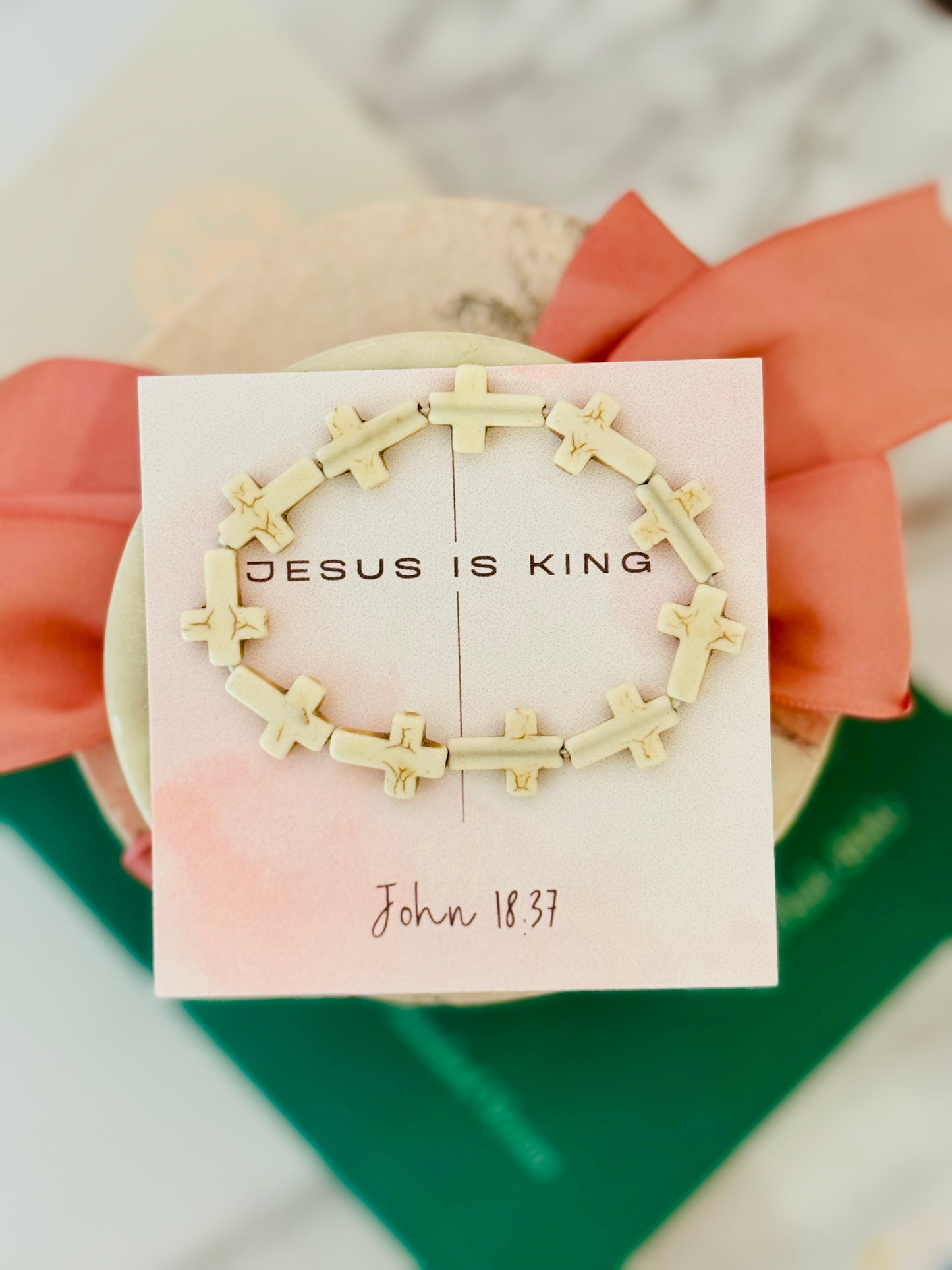 Jesus is King, Marble cross bracelet, box, card & ribbon included!