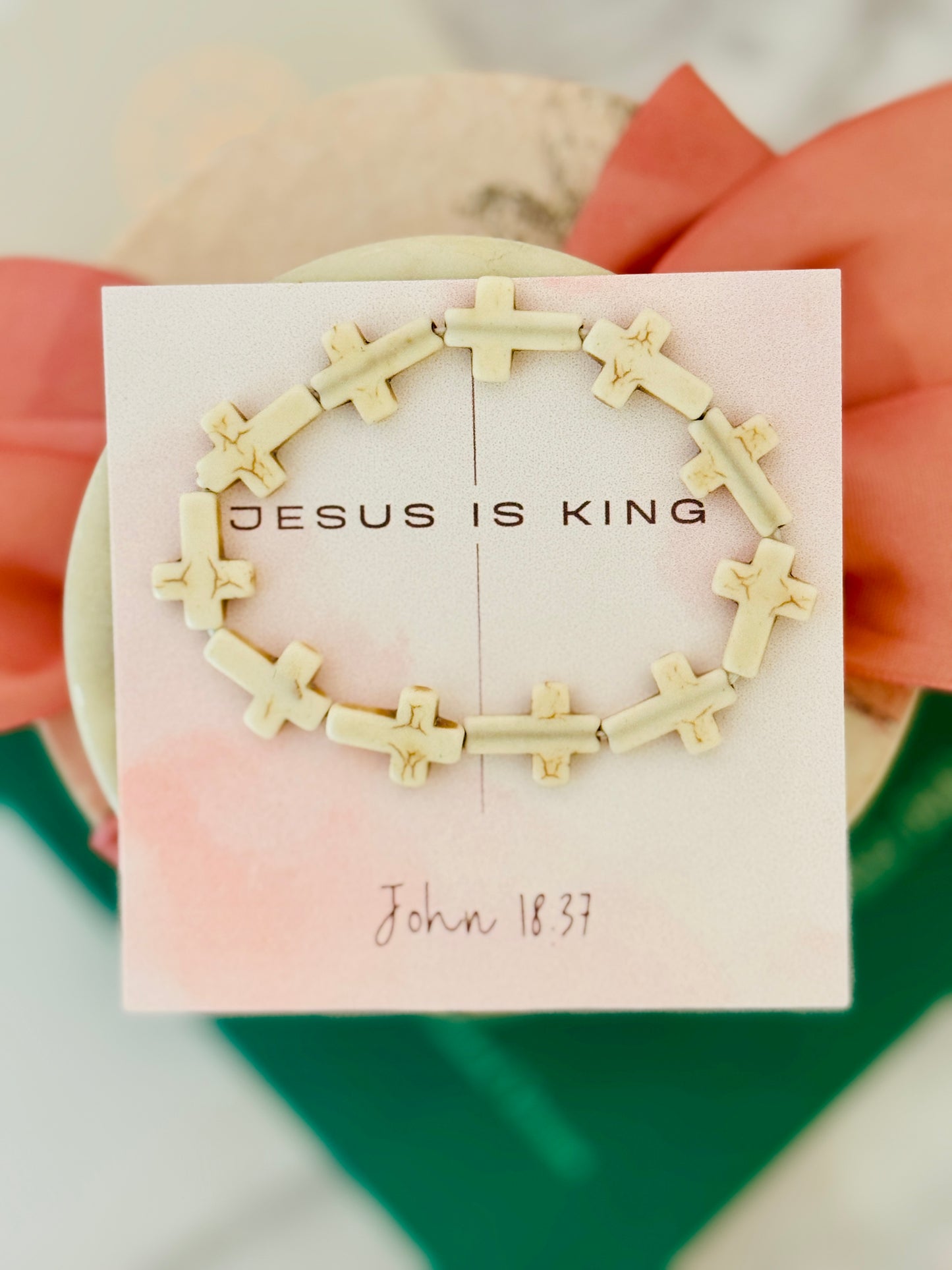 Jesus is King, Marble cross bracelet, box, card & ribbon included!