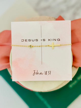 Jesus is King Card with Gold Cross Bracelet, Non-Tarnish, card, box & ribbon included!