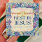 Rest In Jesus, pink & gold rope cross bracelet, adjustable, non-tarnish, card, box & ribbon included!