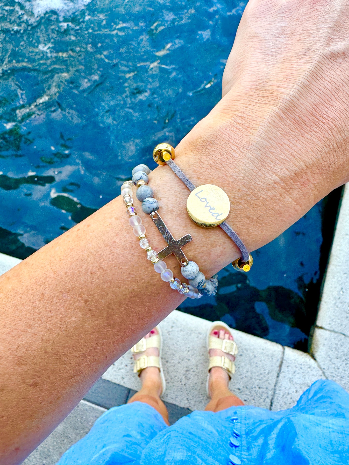 Heaven is Cheering for you today! Gold Loved adjustable bracelet with card, box & ribbon