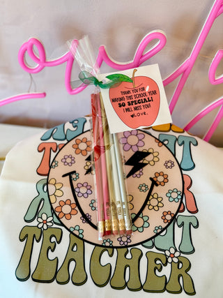 Engraved Pencils, End of Year Teacher Gift! Teacher Appreciation gift, personalized card with clear gift wrap! School staff thank you gift!